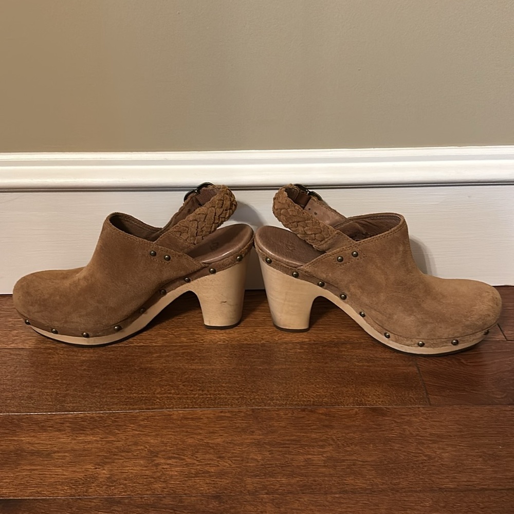 UGG Dafni Tan Brown Suede Slingback Chunk Heels US Women’s Size 9